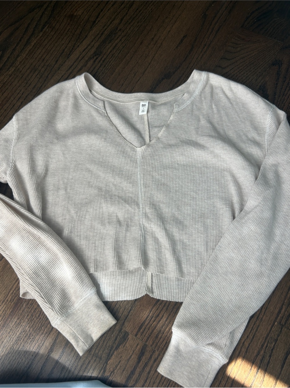 bp. women's waffle knit long sleeve top in beige